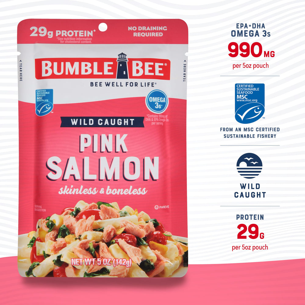 Bumble Bee close-up of pink salmon chunks showing firm texture and freshness