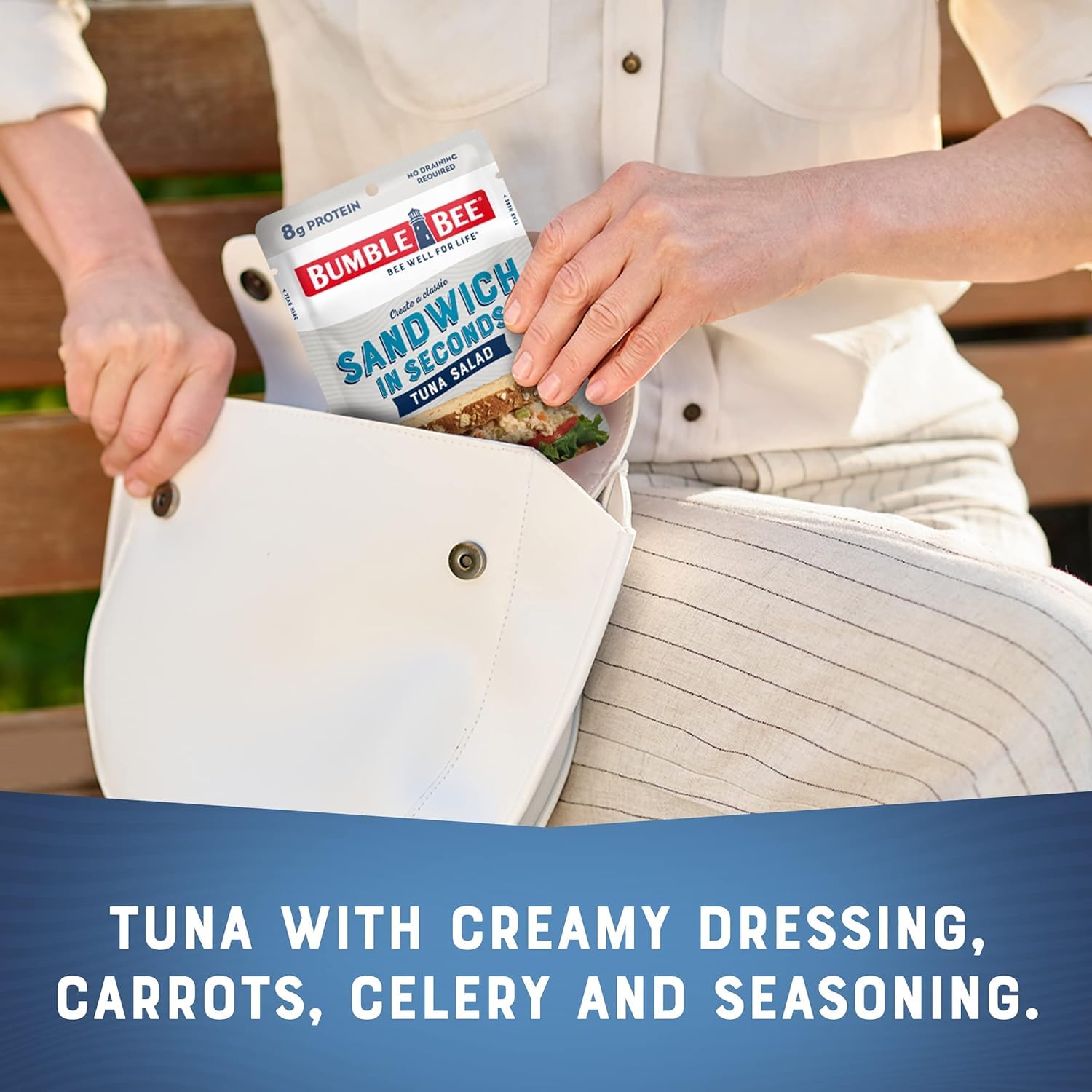 Bumble Bee tuna salad spread in a sandwich demonstrating fast assembly