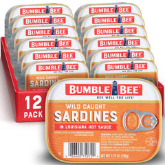 Bumble Bee front packaging of 12-pack showing tins and label, convenient pantry staple