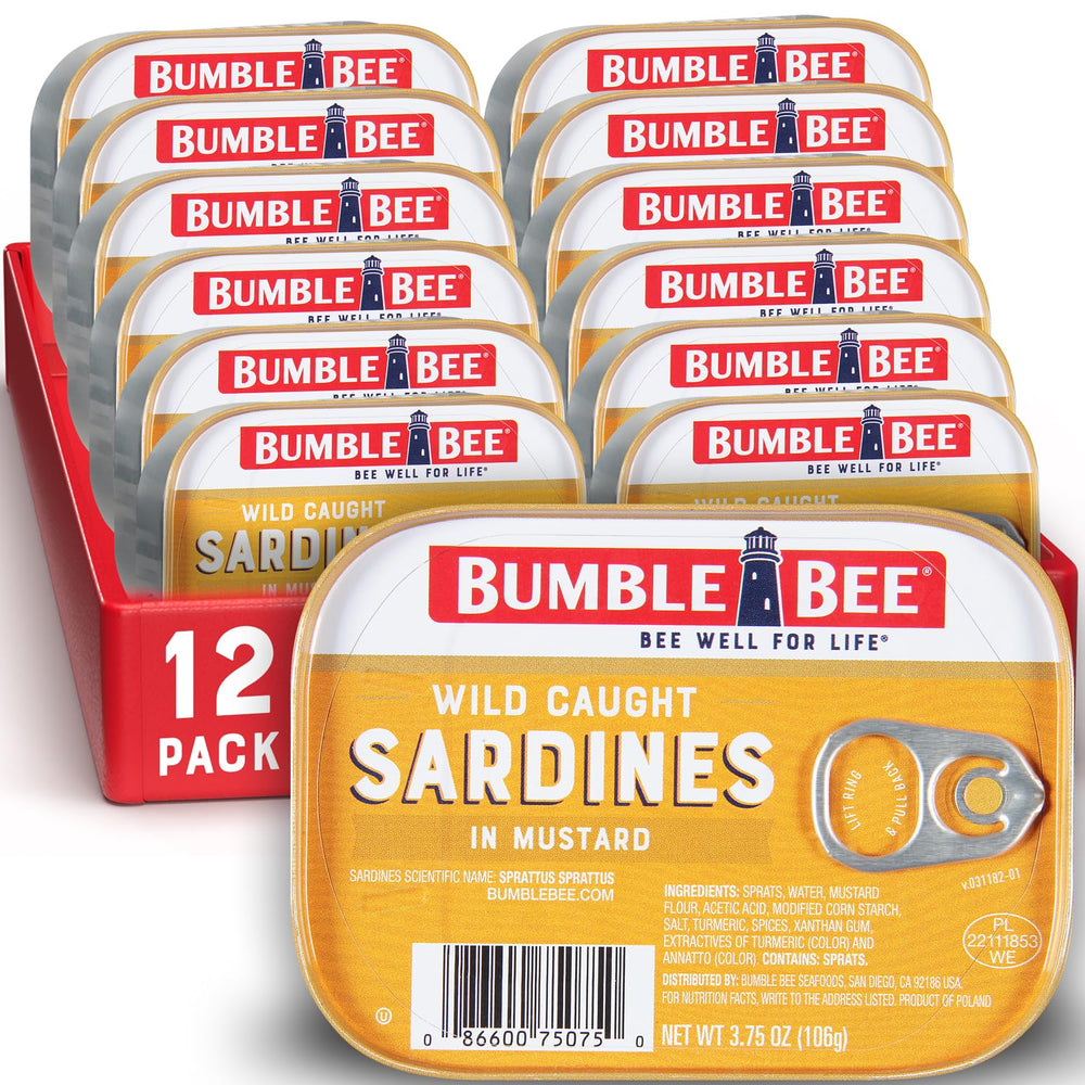 Bumble Bee front packaging showing 12-pack and bold mustard flavor benefit
