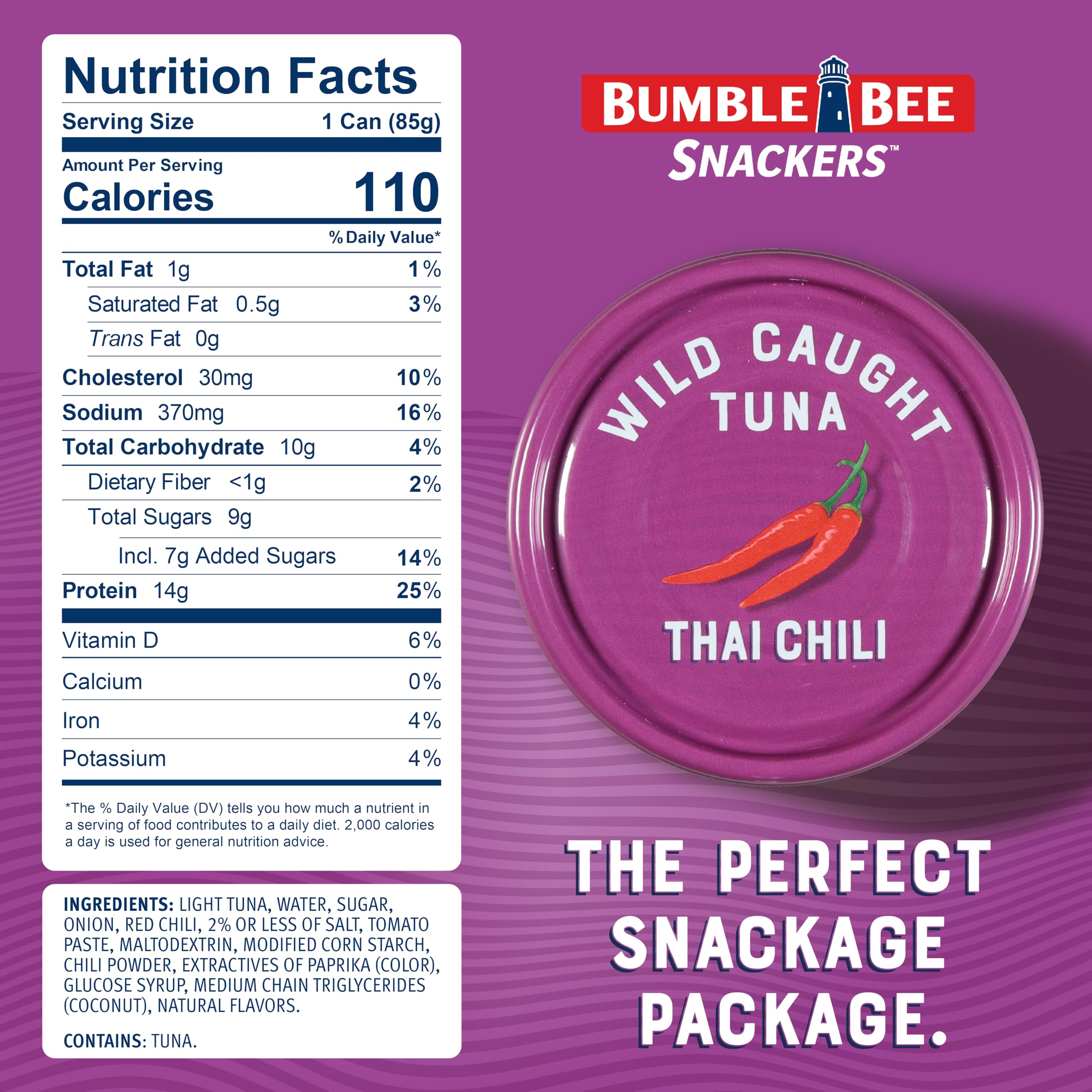 Bumble Bee Thai Chili open can top view with visible chili and tuna