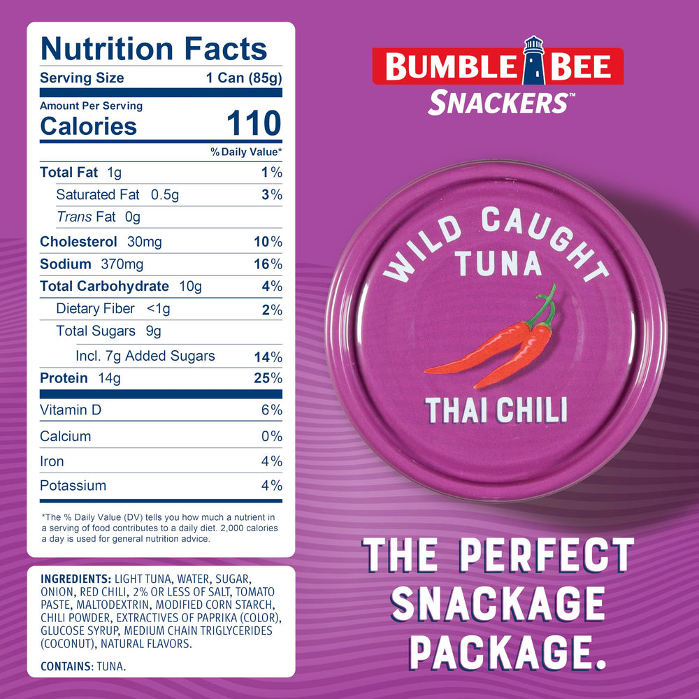 Bumble Bee Thai Chili open can top view with visible chili and tuna