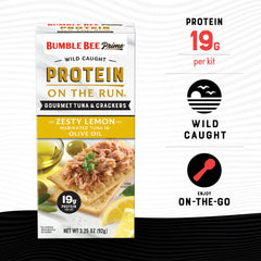 Bumble Bee tuna can close-up showing zesty lemon marinade and texture
