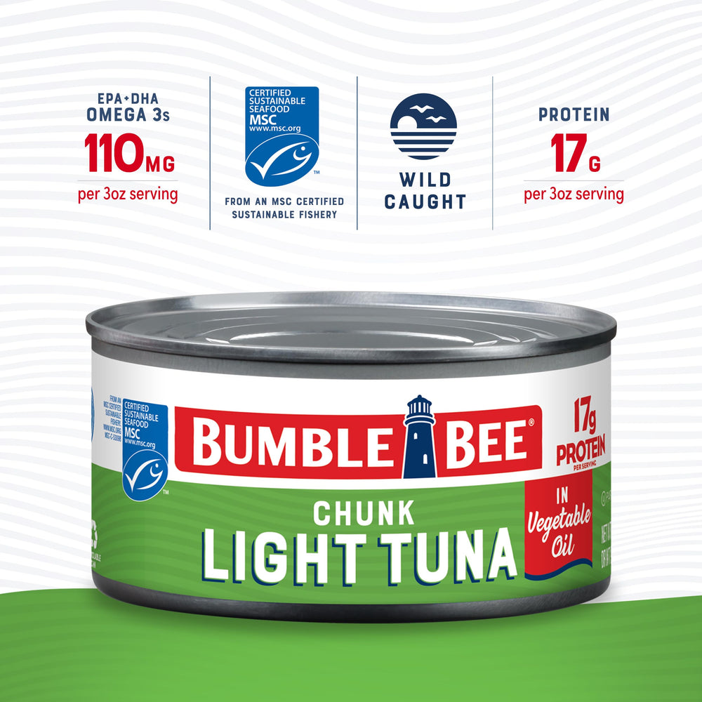 Bumble Bee open can with chunky tuna in oil ready to use and high protein