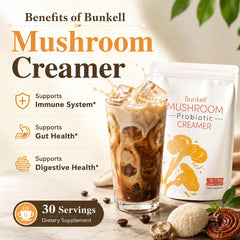 Bunkell mixed latte in mug demonstrating creamy latte-like texture