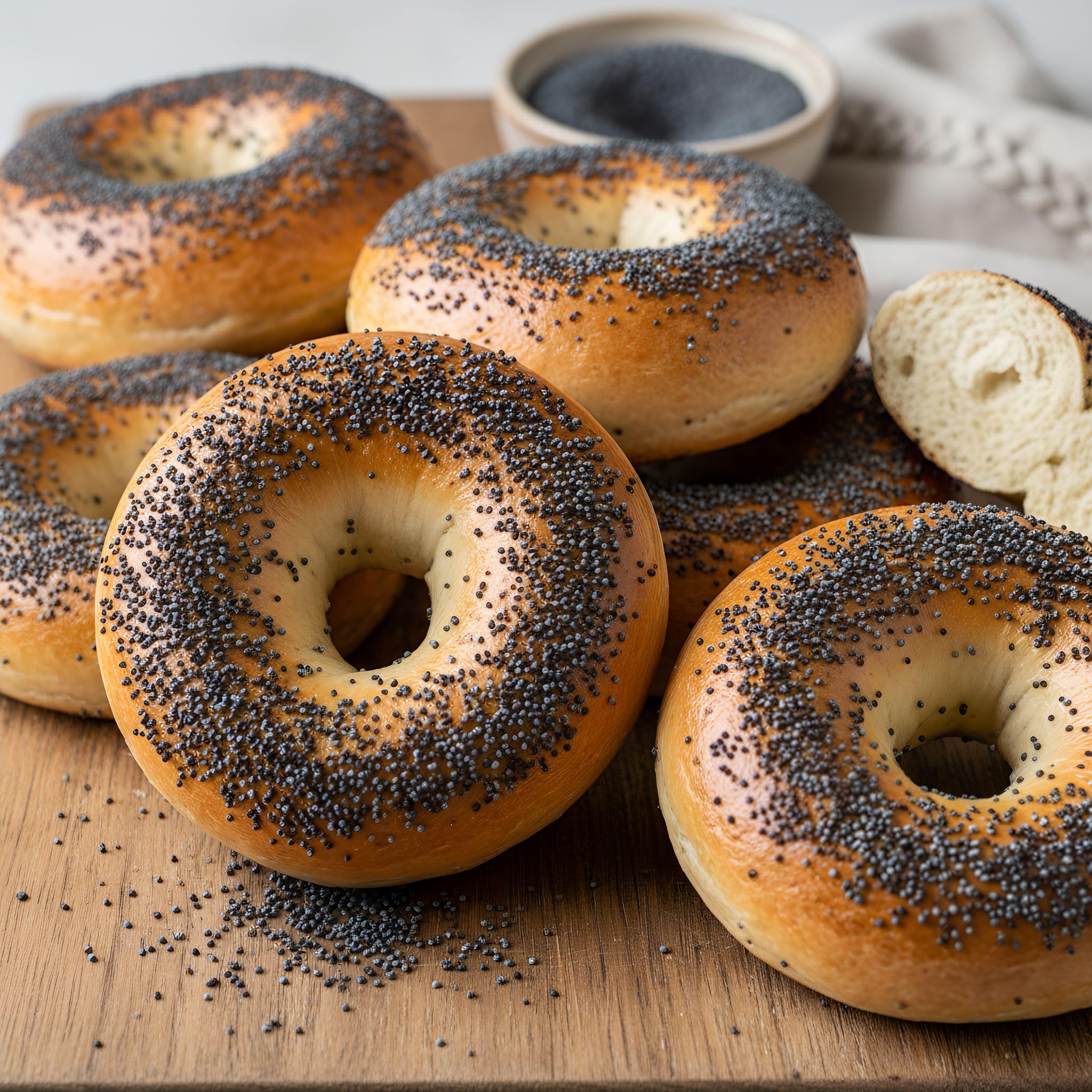 Close-up texture of BUNKHOUSE blue poppy seeds showing fine crunch and uniform color