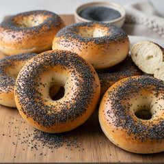 Close-up texture of BUNKHOUSE blue poppy seeds showing fine crunch and uniform color