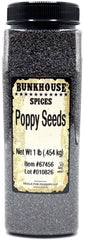 BUNKHOUSE front package view showing 16 ounce poppy seeds and clear label, ideal pantry staple