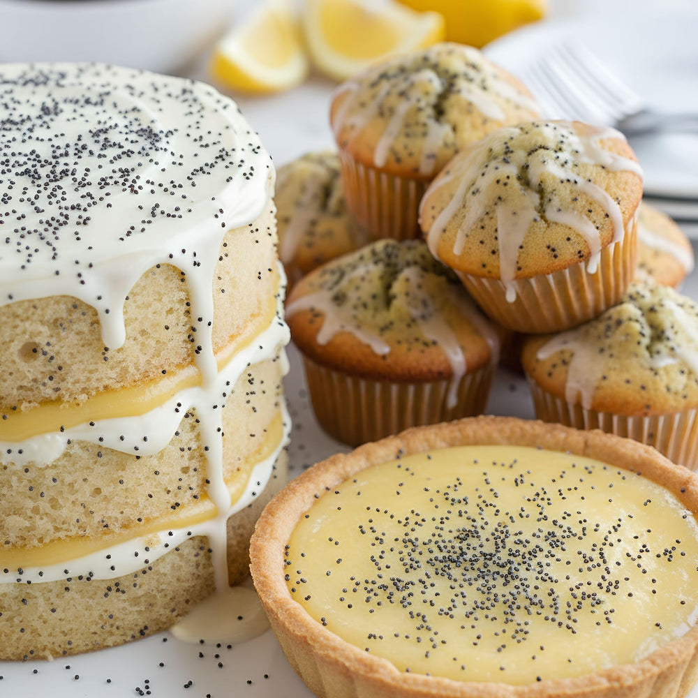 Fresh bagel topped with BUNKHOUSE poppy seeds before baking for savory finish
