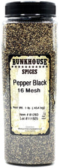 BUNKHOUSE front packaging showing 16 oz bulk pepper and clear label benefit