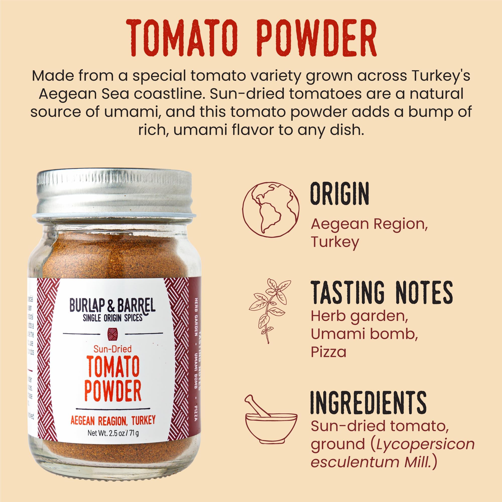 burlap & barrel close-up of fine tomato powder texture for easy sprinkling
