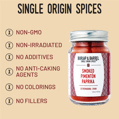 Burlap & Barrel smoked paprika sprinkled in a hot skillet adding depth to cooking benefit