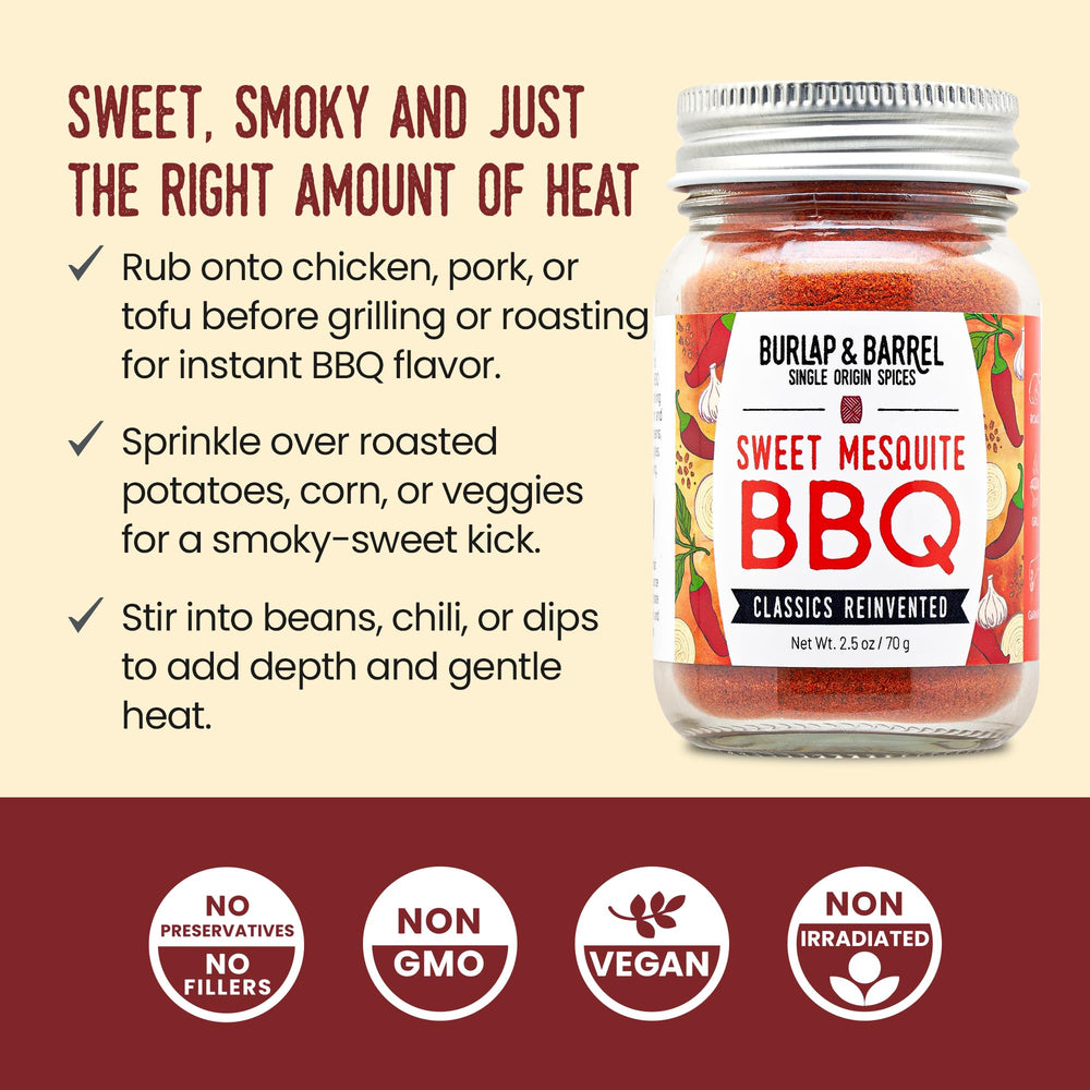 Burlap & Barrel spoon sprinkling over roasted potatoes, adds caramelized BBQ flavor