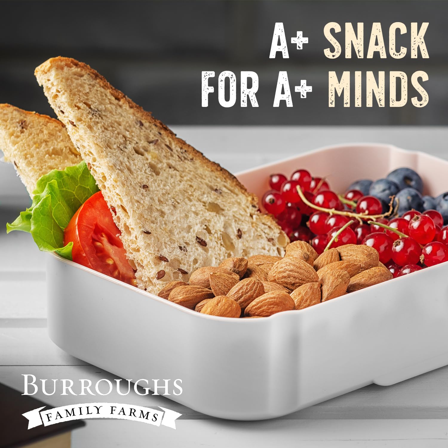 Burroughs Family Farms close-up almond texture highlighting freshness and crunch benefit