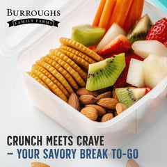 Burroughs Family Farms closeup of dry roasted almonds highlighting crunchy texture and flavor
