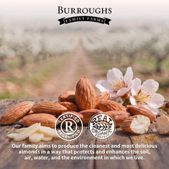 Burroughs Family Farms open glass jar top view revealing creamy almond butter texture