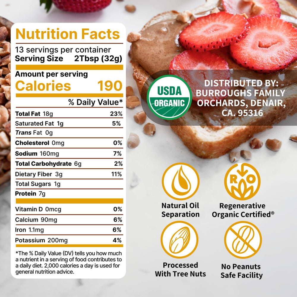 Burroughs Family Farms side label displaying regenerative organic certification details