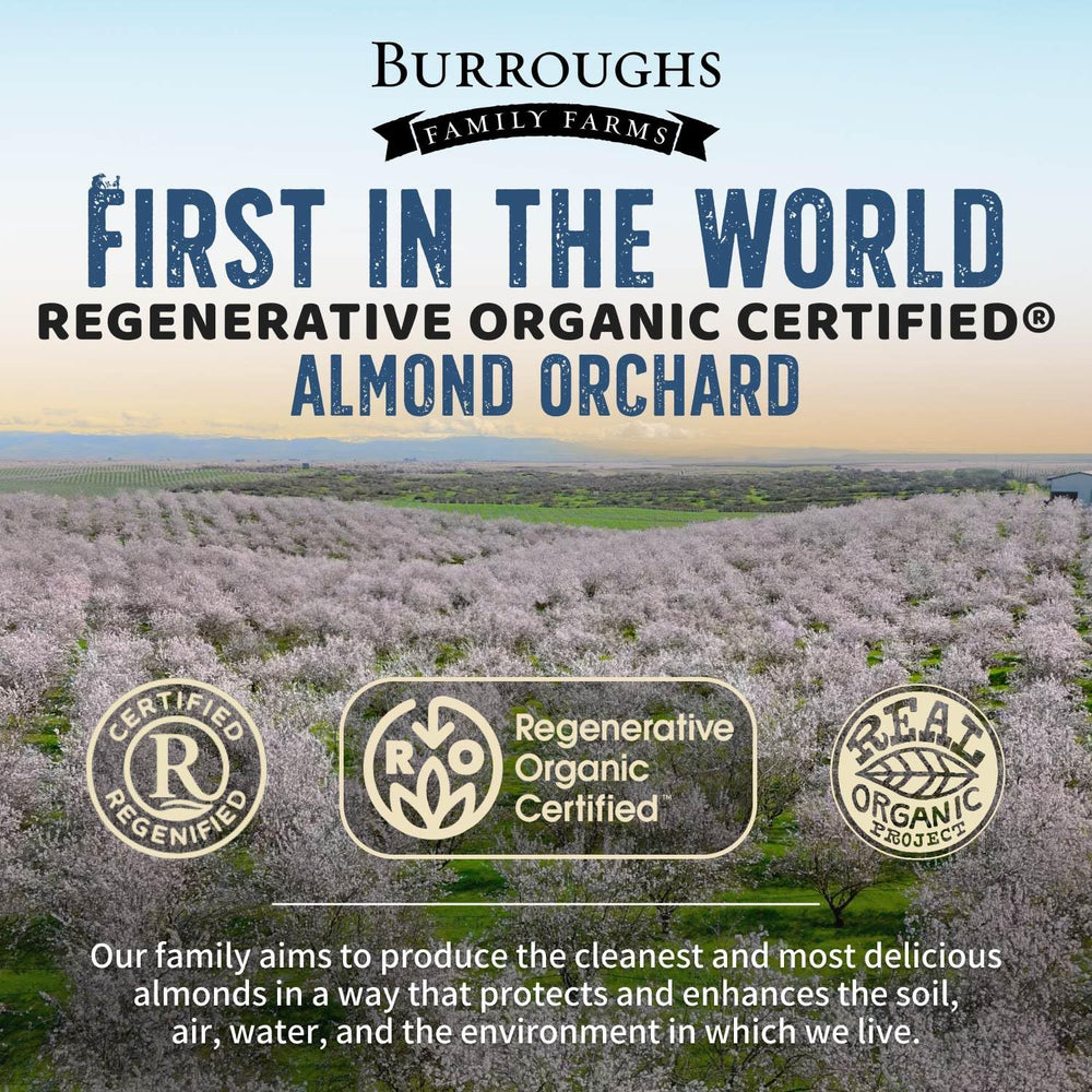 Burroughs Family Farms visible salt crystals on almonds emphasizing light seasoning benefit