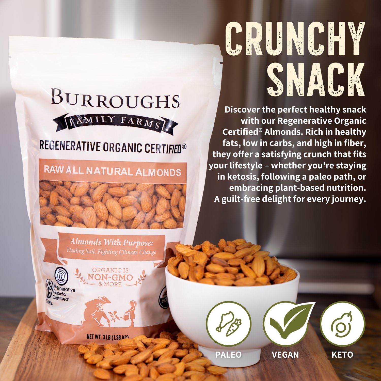 Burroughs Family Farms nutrition label close-up showing organic certification and transparency benefit
