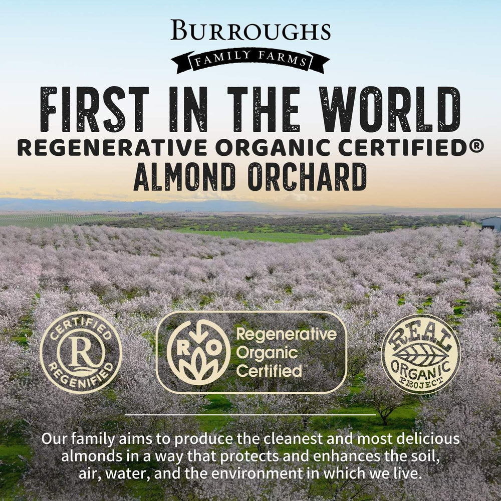 Burroughs Family Farms almonds being sprinkled into bowl showing versatile use benefit