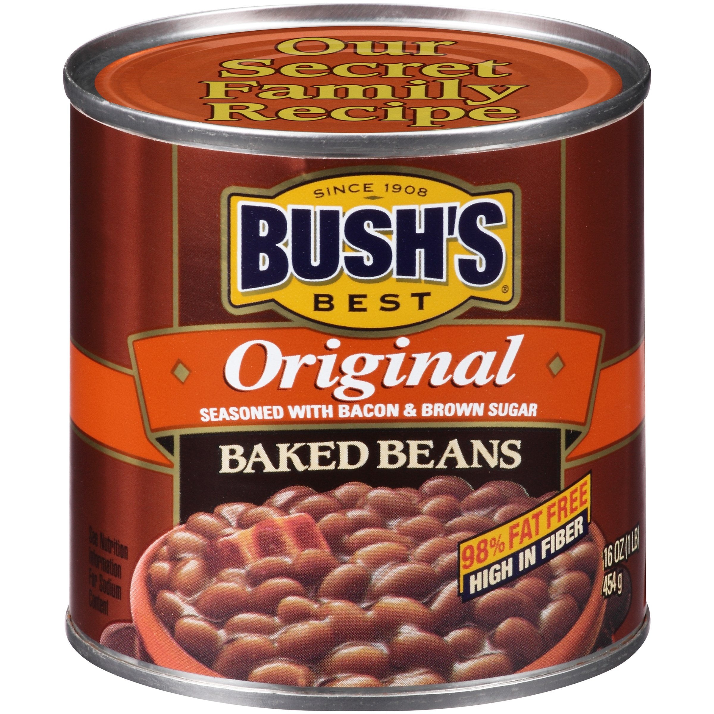 Bush's Best stacked cans in pantry demonstrating bulk convenience and storage