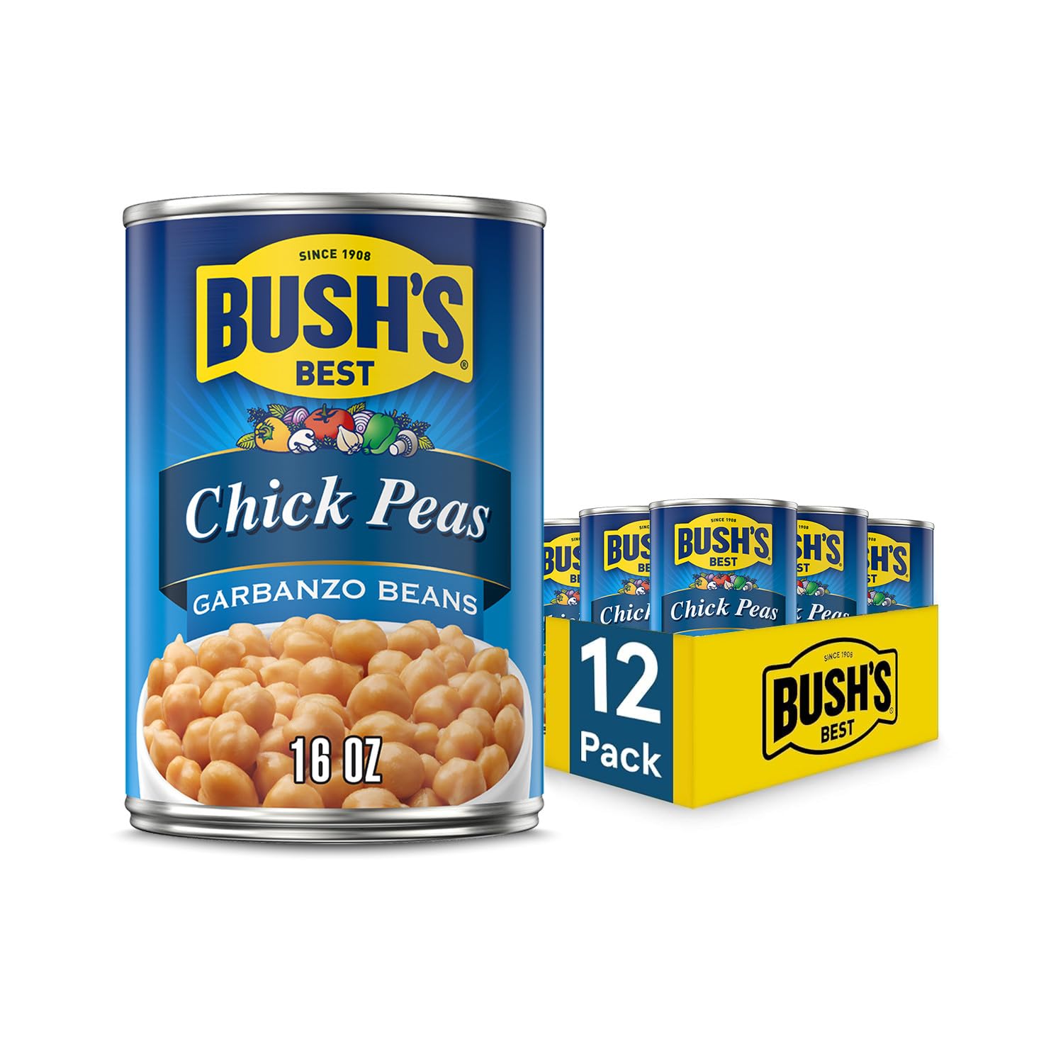 Bush's Best front can showing label and benefit of ready-to-use chickpeas
