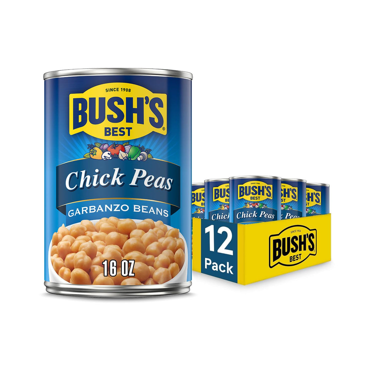 Bush's Best front can showing label and benefit of ready-to-use chickpeas