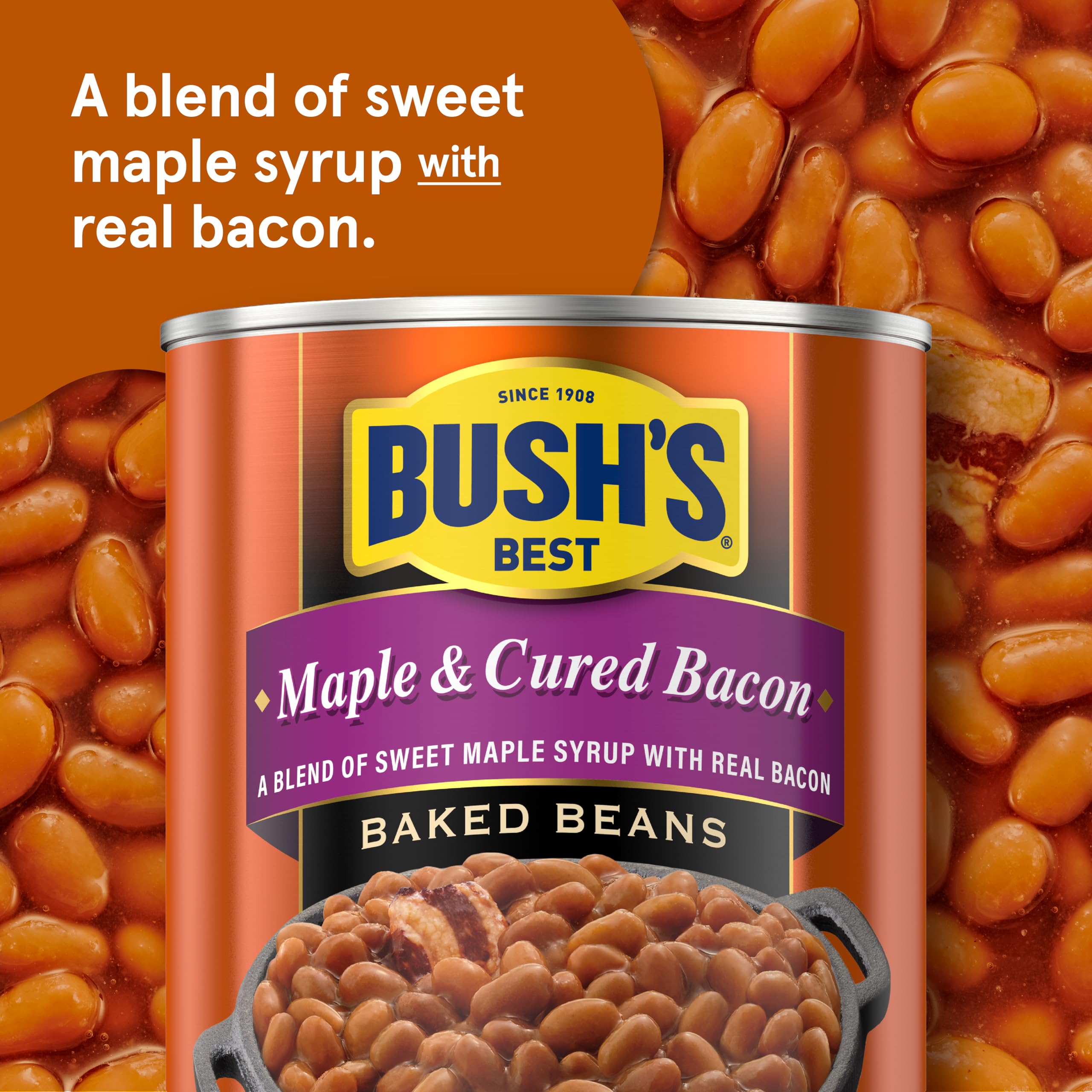 Bush's Best close-up of navy bean texture showing tender beans and maple glaze