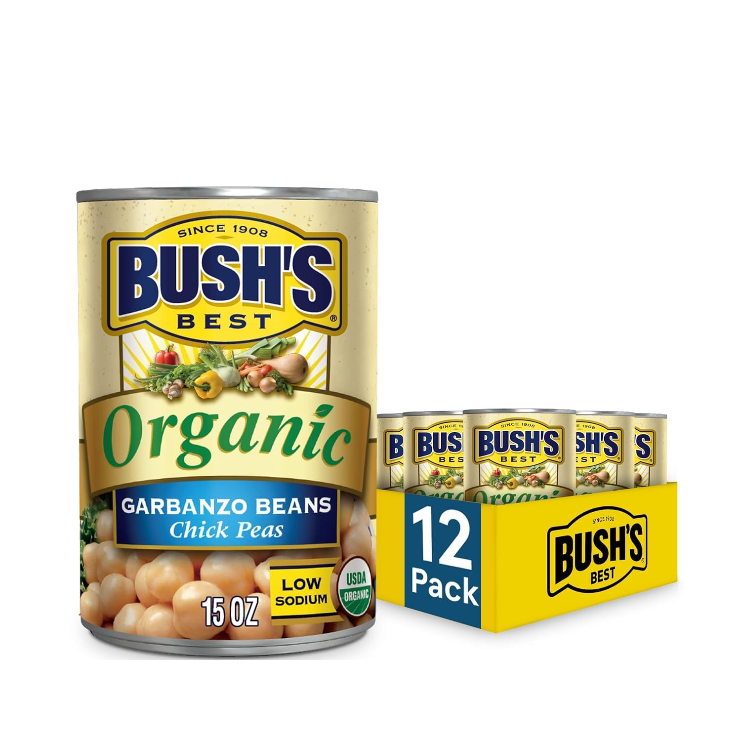 Bush's Best front can view showing organic label and easy pantry use