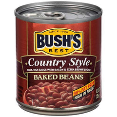 Bush's Best Original can close-up label highlighting recipe and quick pop-top benefit