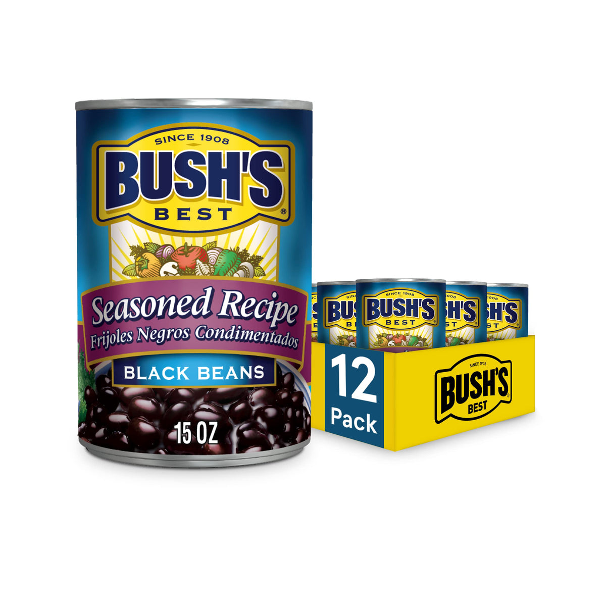 bush's best front can showing label and recyclable can benefit pantry-ready