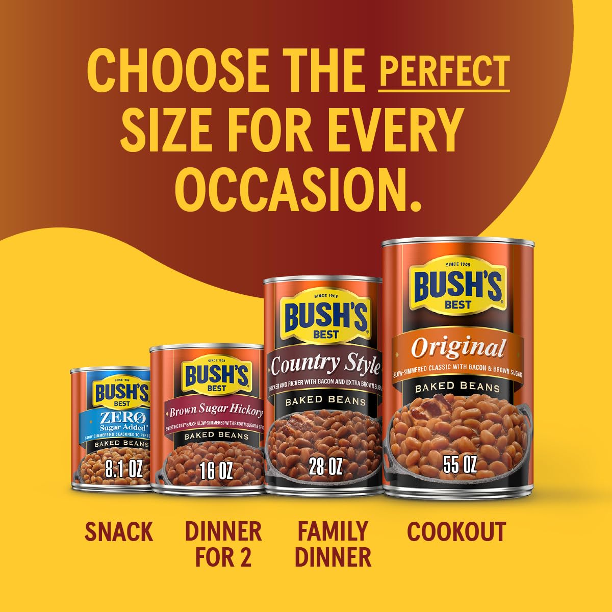 Bush's Best open can revealing cooked beans ready to heat