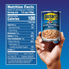 BUSH'S Great Northern Beans in a ladle from soup highlighting how they hold shape and add protein