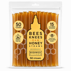 Bushwick Kitchen front packaging showing 50 honey sticks and tidy convenience