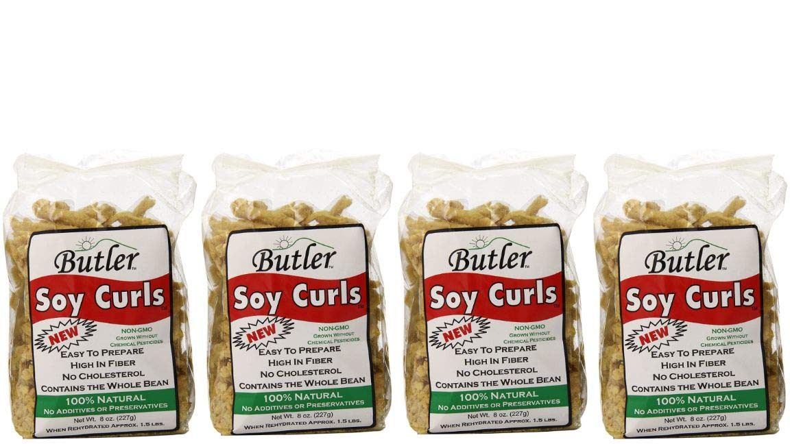 Butler Foods soy curls front packaging showcasing product and quick-cook benefit