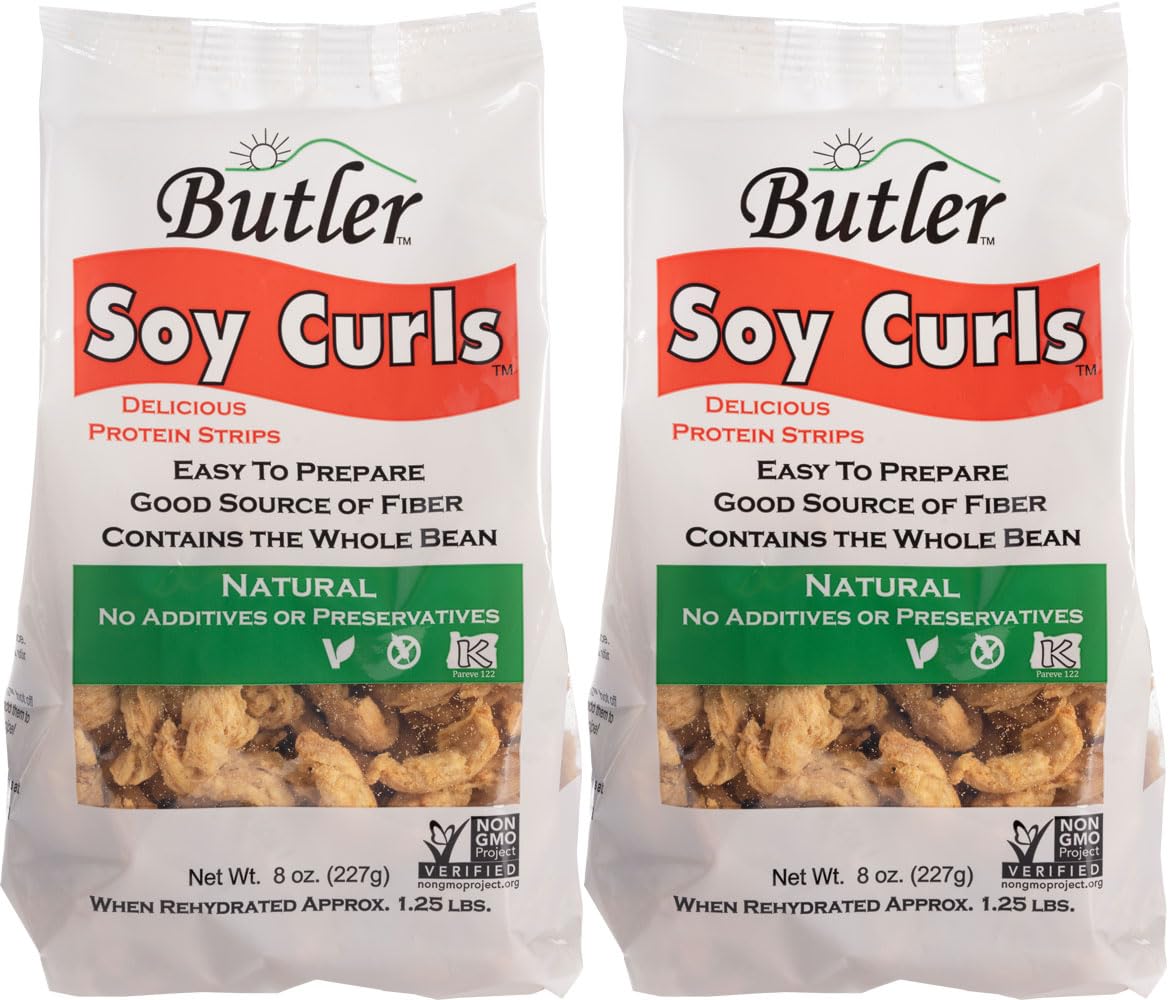 Butler Foods soy curls front packaging shows product benefits and size