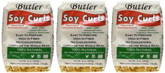Butler Foods soy curls front pouch showing dehydrated texture and quick plant protein