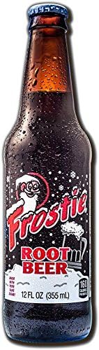 BUTO Frostie root beer front bottle shows label and refreshing glass presentation