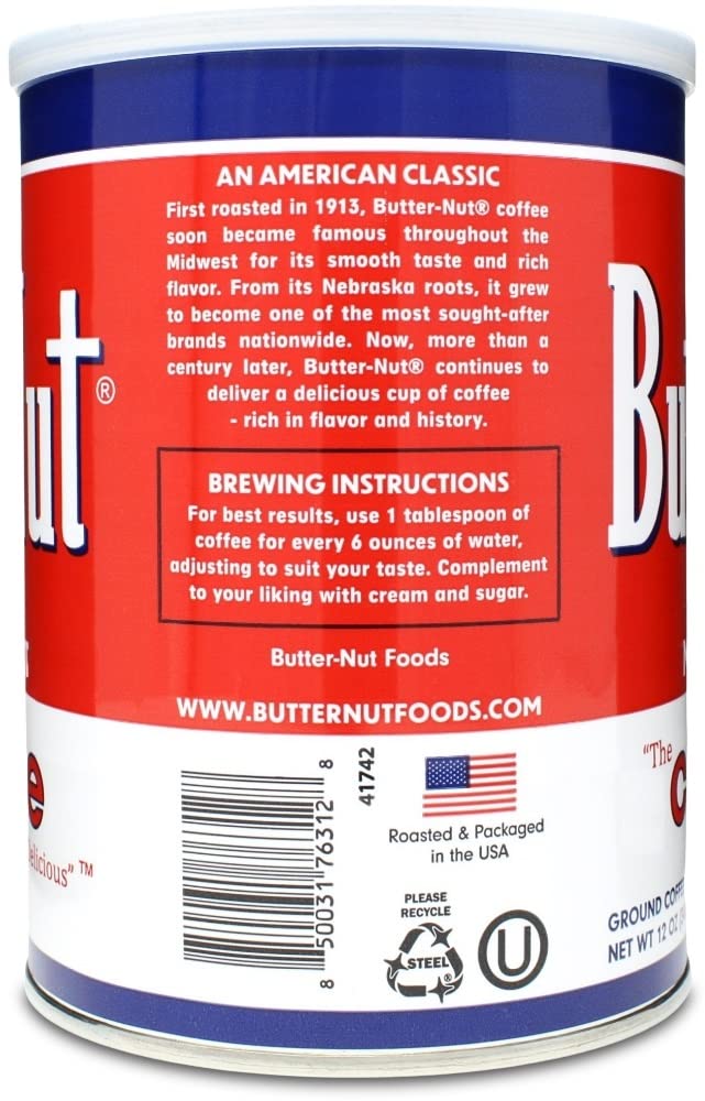 Butter-Nut opened steel can with vacuum seal removed highlighting preserved aroma