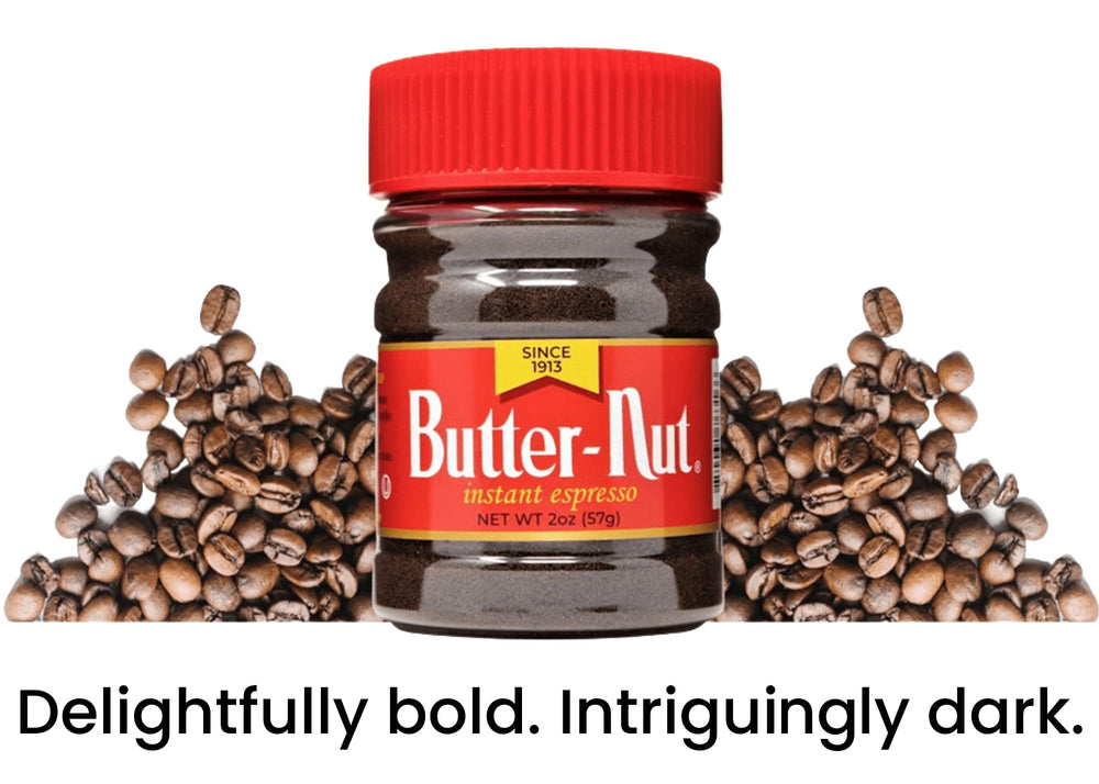 Butter-Nut fine instant espresso powder texture highlighting quick dissolution