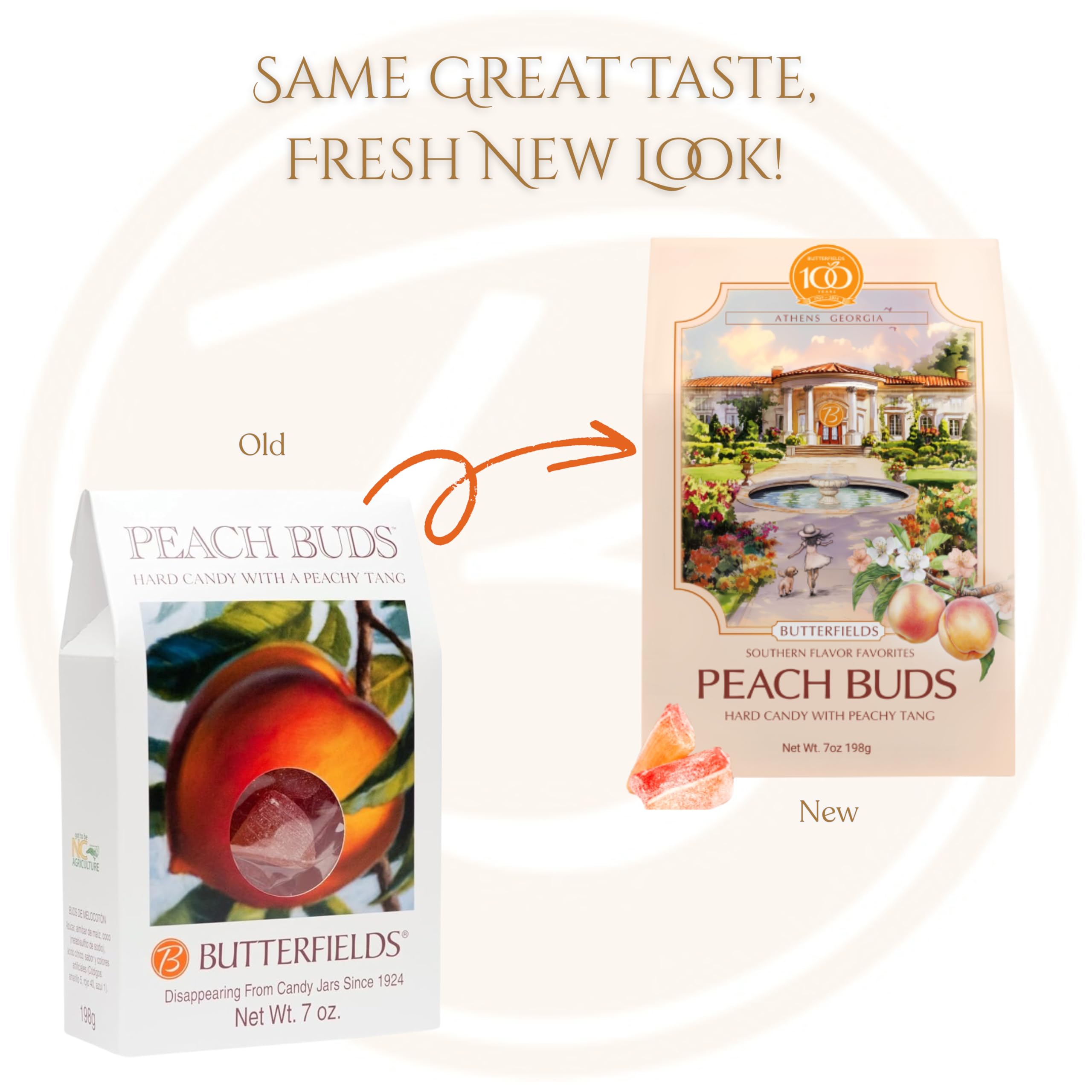 Butterfields closeup texture of glossy peach buds highlighting handcrafted finish