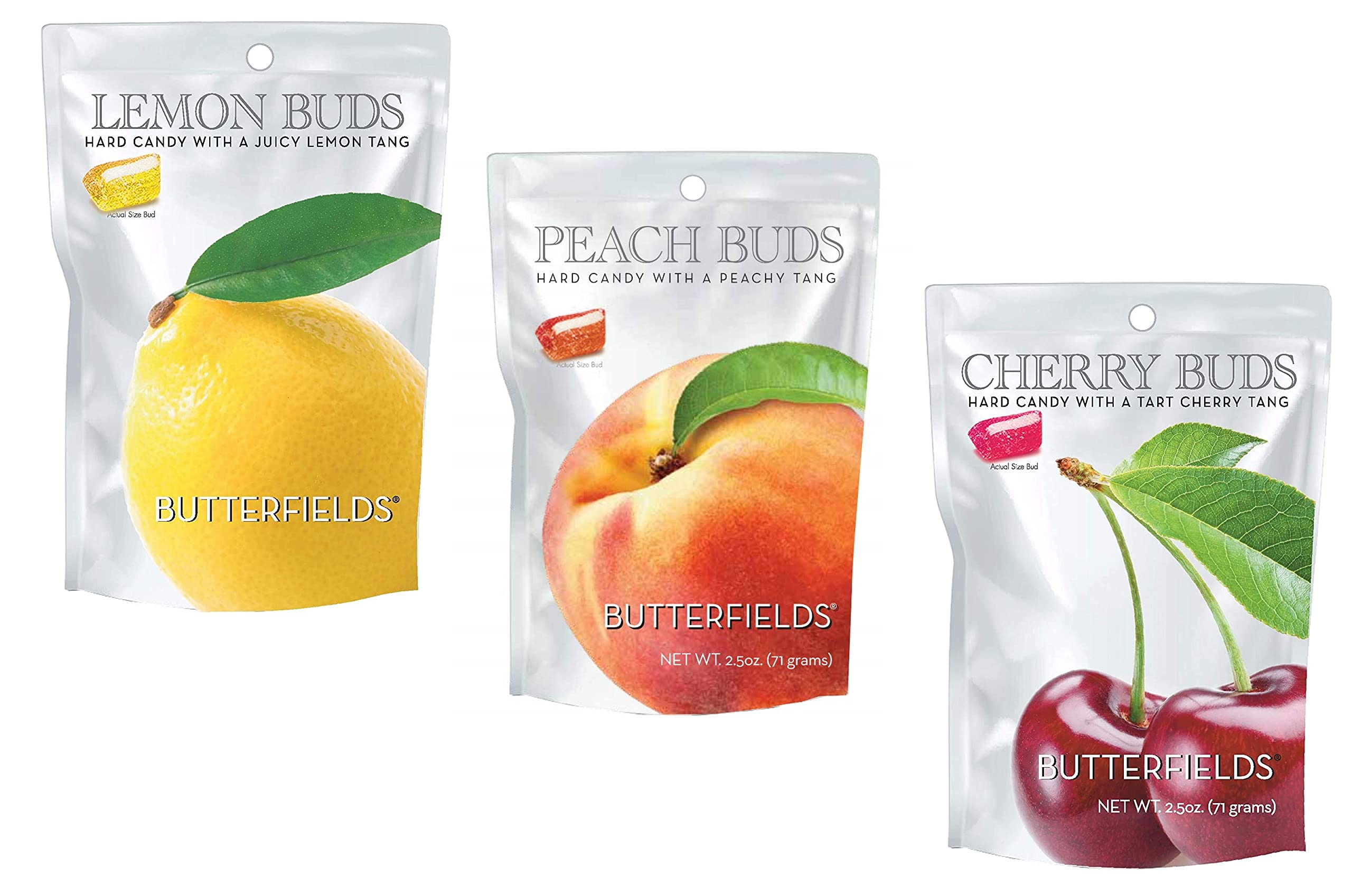 Butterfields front packaging showing three 2.5 oz pouches and clear branding benefits
