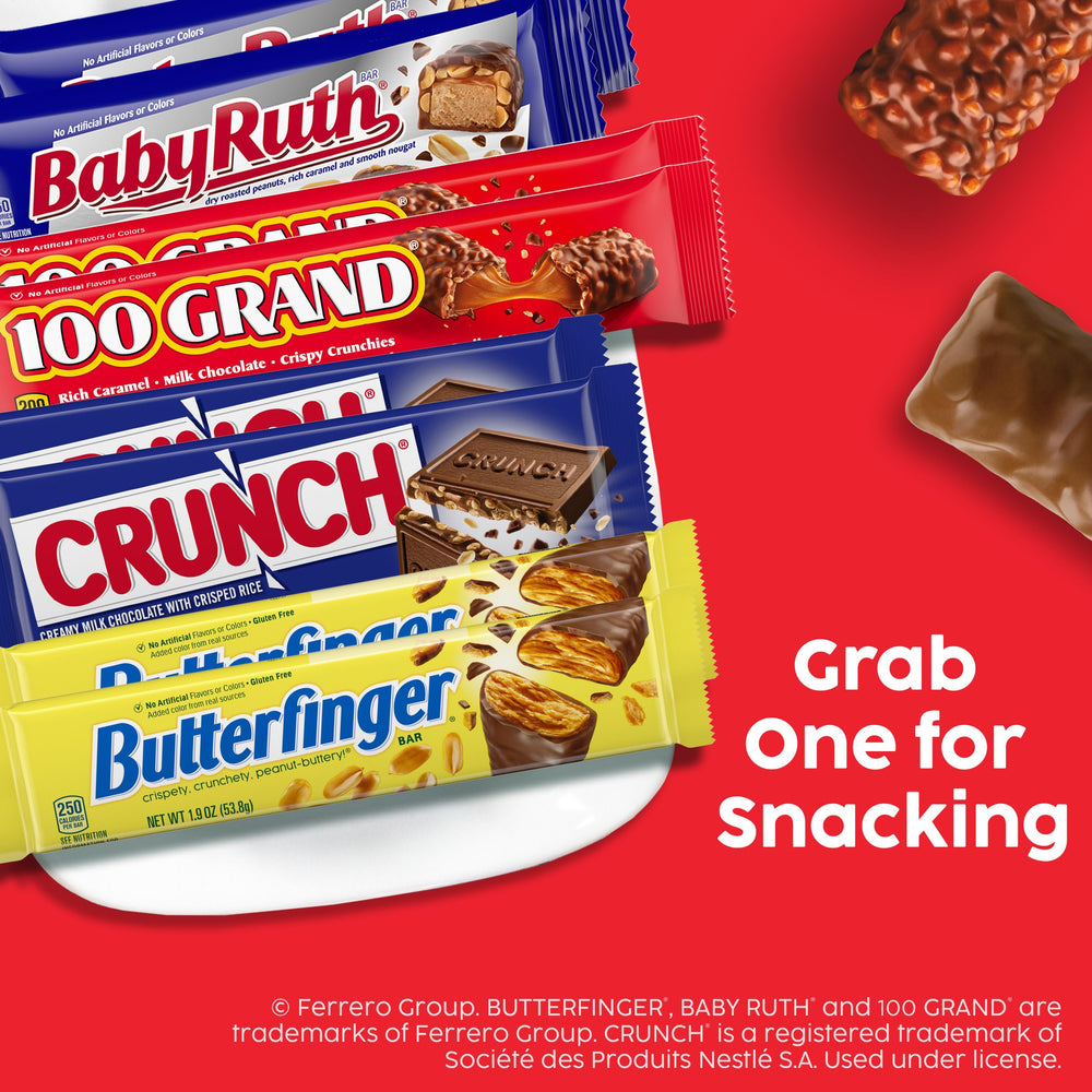 Butterfinger box opened showing all 18 bars, Butterfinger ready for parties