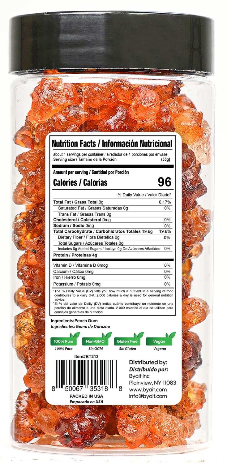 Byait close-up of individual peach gum pieces highlighting texture