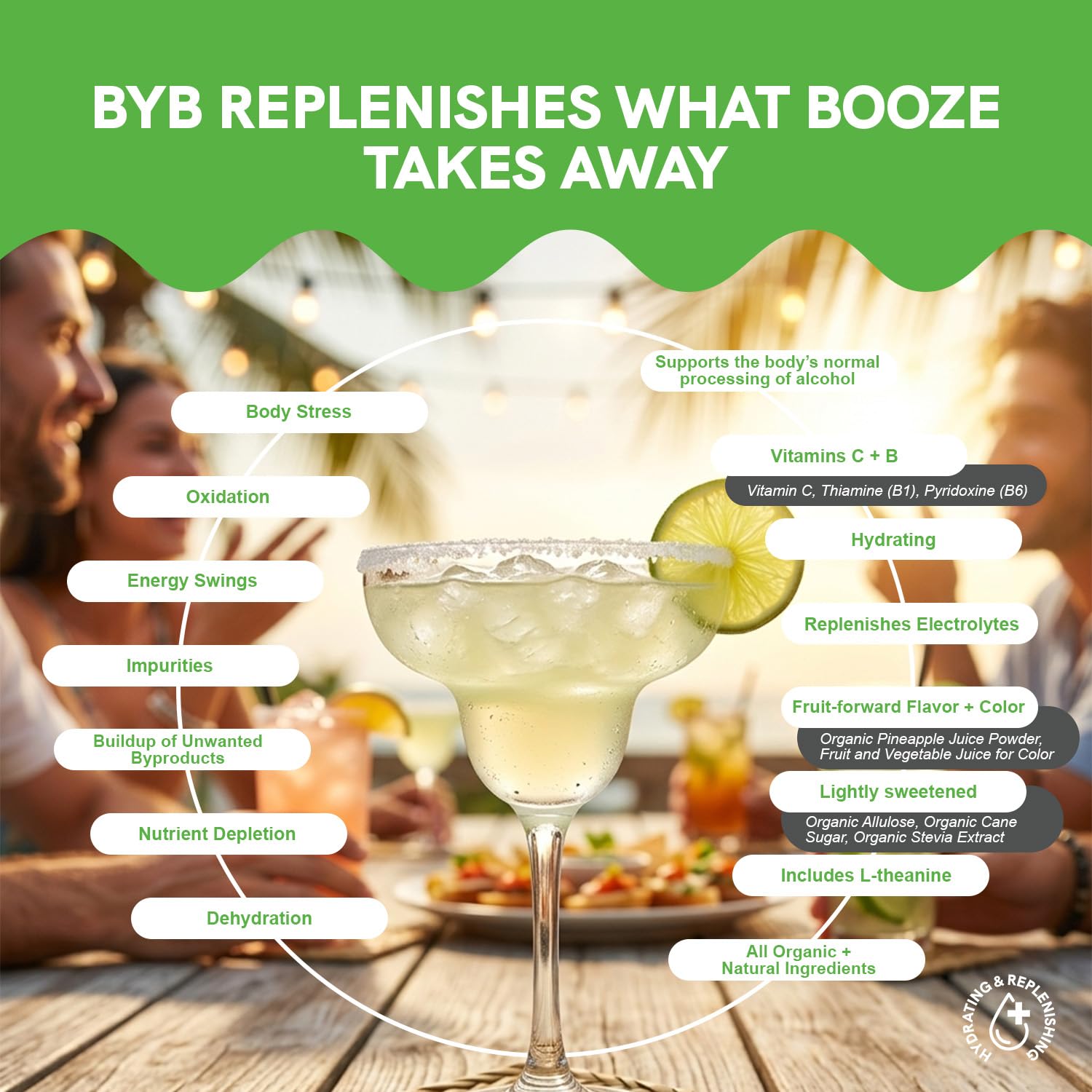 Balance Your Buzz margarita glass mixed from a packet highlighting clean bright flavor