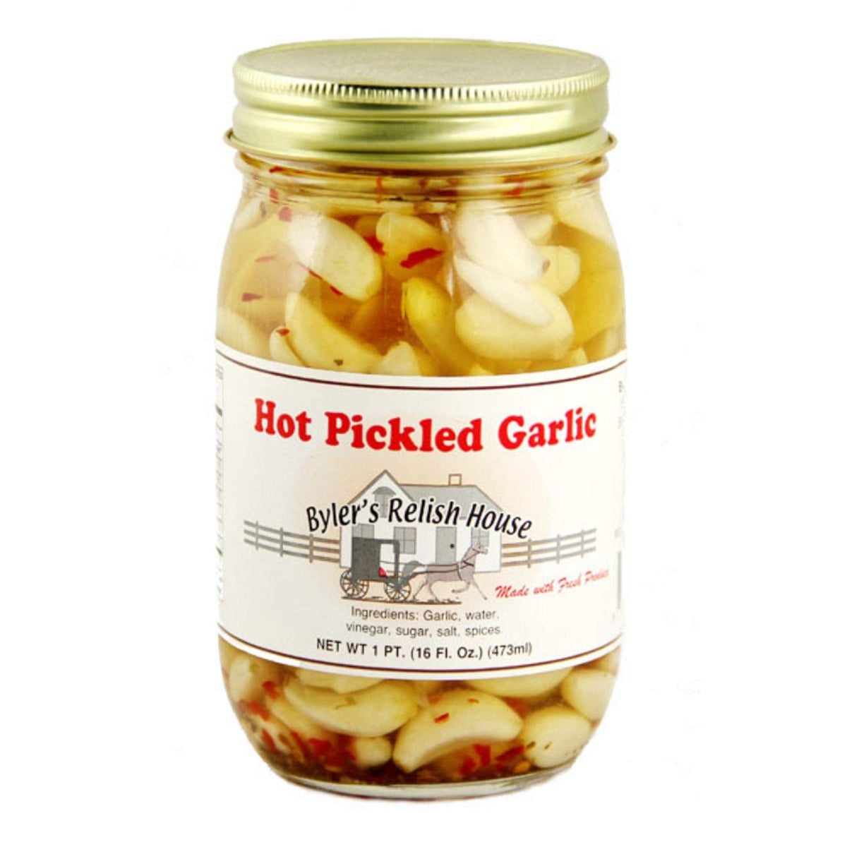 Byler's Relish House front jar showing label and 16 oz size, benefits quick flavor