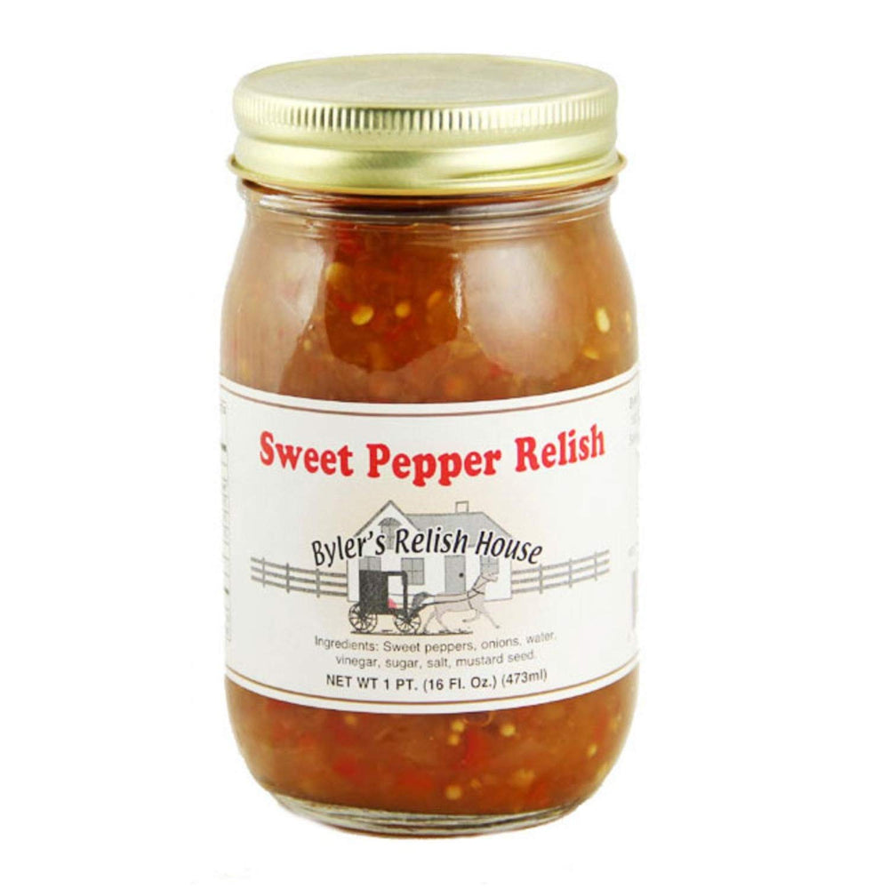 Byler's Relish House front jar showing label and size, clear regional quality