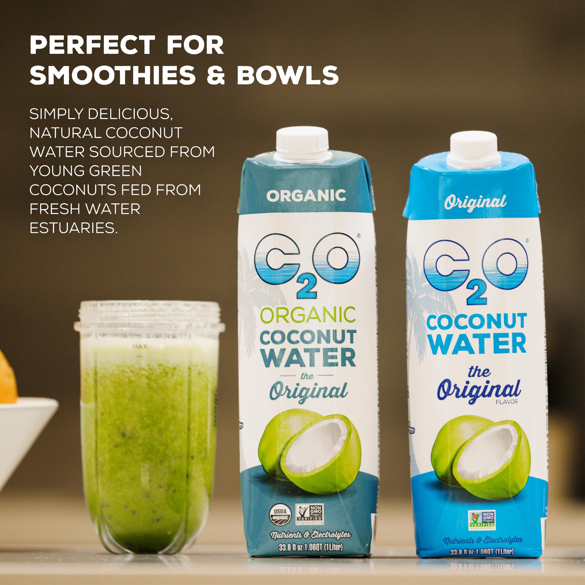Close-up of C2O carton texture and cap highlighting freshness