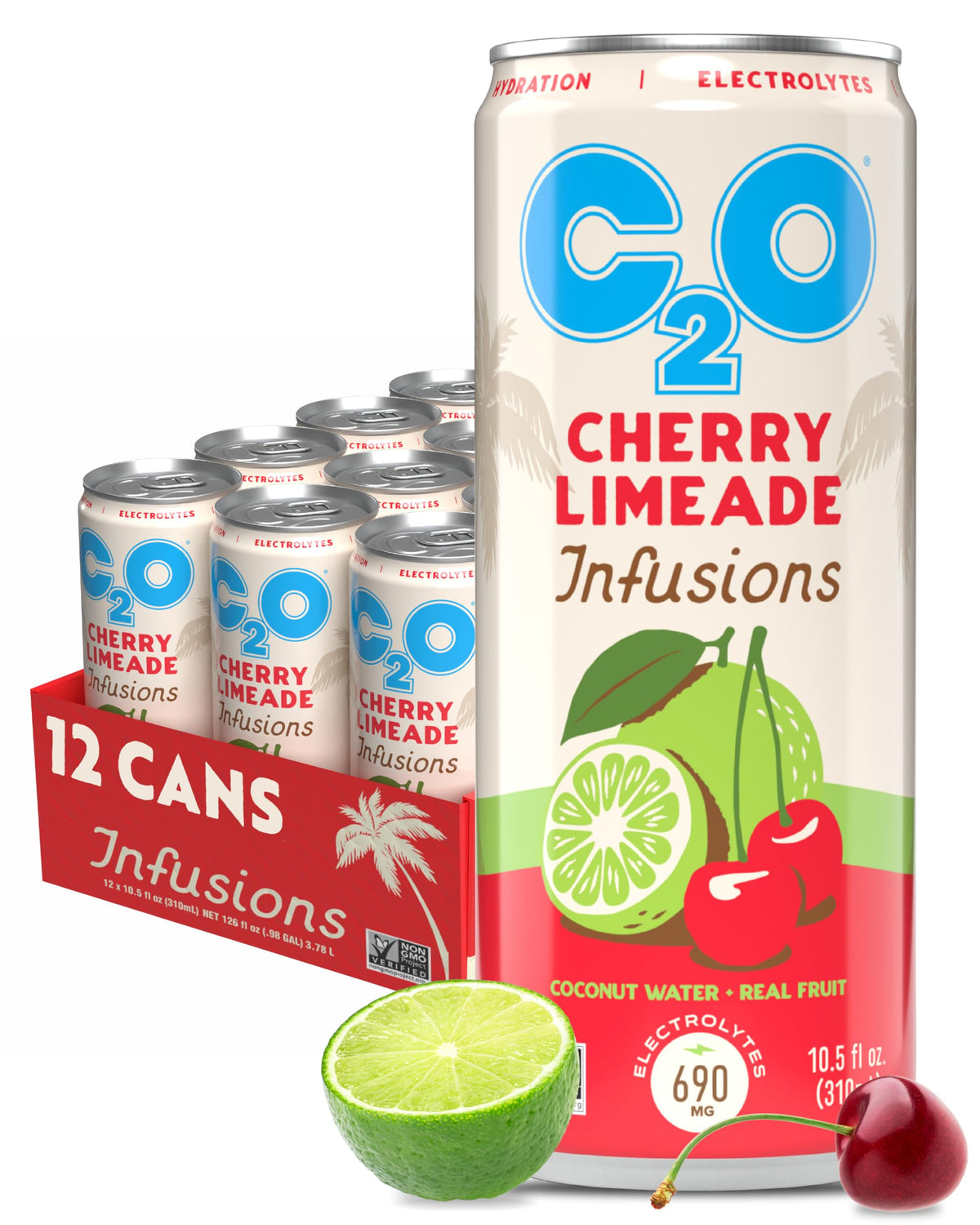 C2O Cherry Limeade front packaging showing bright label and cans for quick identification and appeal