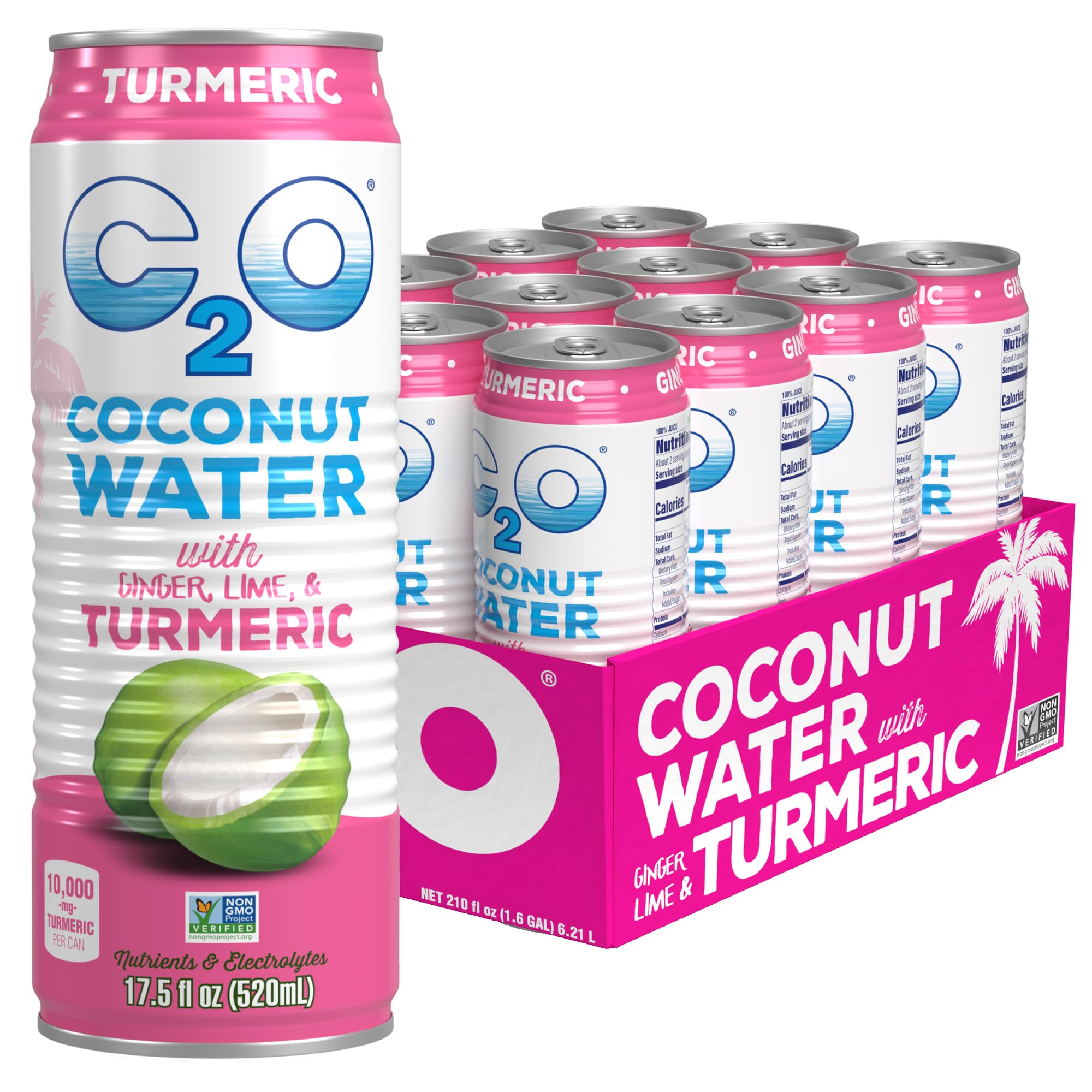 C2O front packaging 12-pack showing cans and bright branding for easy storage
